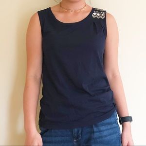 J. Crew Navy Blue Accented Shoulder Tank Top